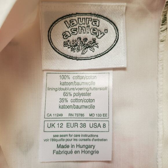 Laura Ashley Vintage 90s Floral Rose Belted Maxi Dress White Pink Cottage Size 8 - Picture 8 of 9